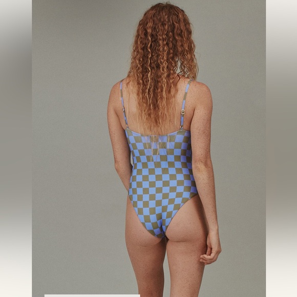 Acacia Swimwear Suki Blue Checkered One Piece Medium Pamela NWT - Picture 5 of 6